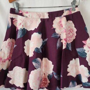 City Triangle Purple Maroon Floral A-line Mini Flared Skirt Size‎ 9